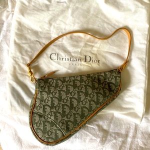 Christian Dior vintage mini saddle bag in green monogrammed fabric
